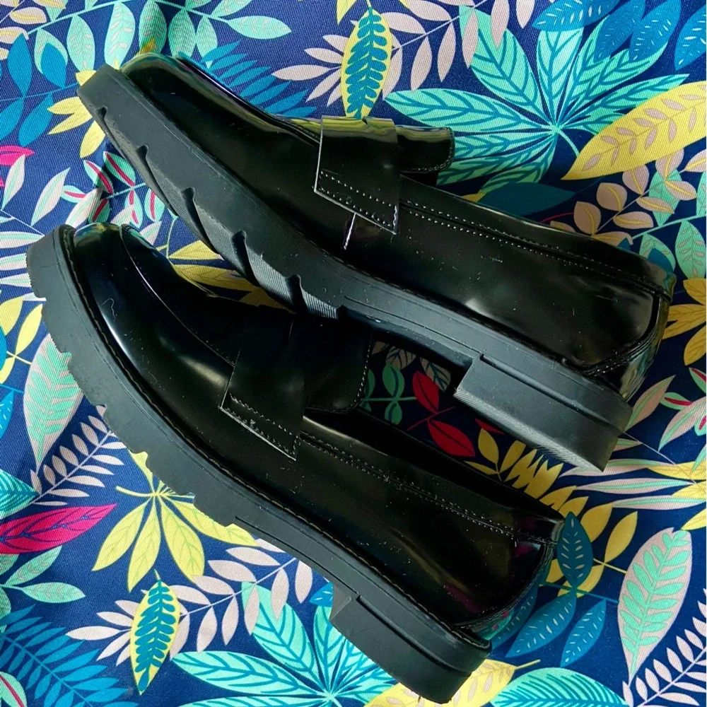 NWOT JF Women Sz-8 Faux Patient Leather Penny Loafers,Chunky 3/4” Platform Shoe👞 - Picture 13 of 16